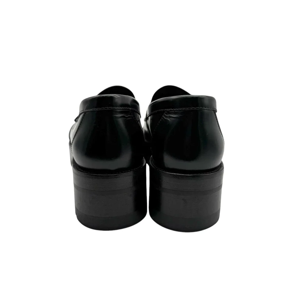 CHANEL Calfskin Metal CC Loafers Black Women's Size 38.5